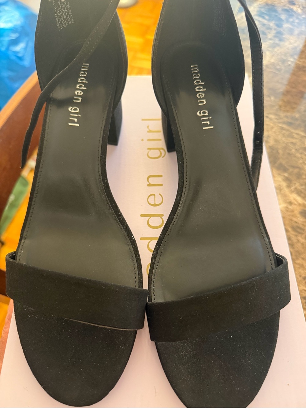 Madden Girl Black Suede Ankle-Strap Block Heel Sandals